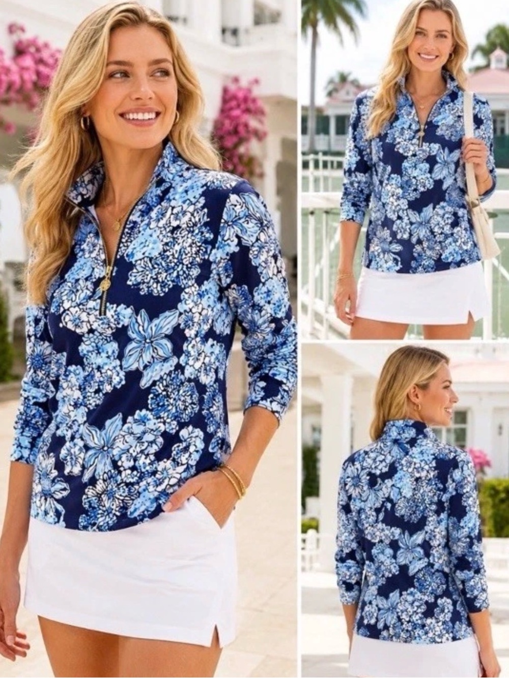 NWT Lilly Pulitzer Skipper Popover Low Tide Navy Bouquet All Day Small S $98